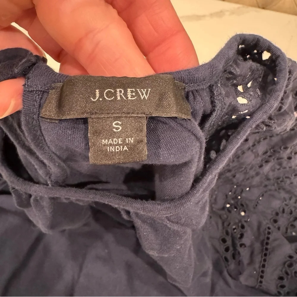 J. Crew Eyelet Navy 3/4 Sleeve Top Size Small